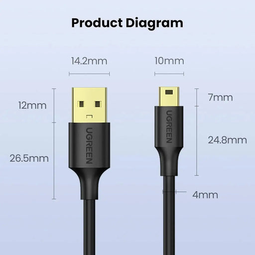 UGREEN USB 2.0 A to Mini B 5-Pin Cable 0.5M Fast Data Charging Hero 3+ Game Controller Digital Camera Dash Cam GPS (10354) Ugreen