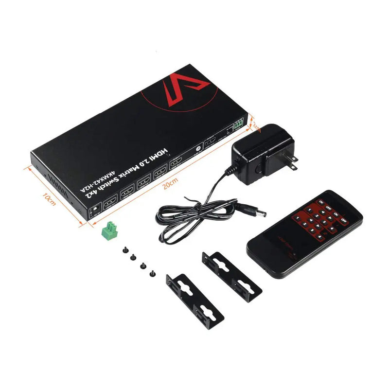 AV Access 4KMX42-H2A 4×2 4K HDMI Matrix Switch with ARC & SPDIF Audio Extraction, HDMI 2.0 Switcher w/ Auto Downscaler for Home Theater AV Access