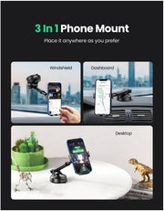 UGREEN LP200 60990B gravity suction cup car phone holder with telescopic arm 3-in-1 phone mount