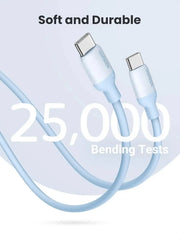 UGREEN USB C to USB C Silicone Charging Cable 1M 60W Galaxy S23 S22 Ultra MacBook Pro iPad Pro Air Pixel Blue (15279) Ugreen