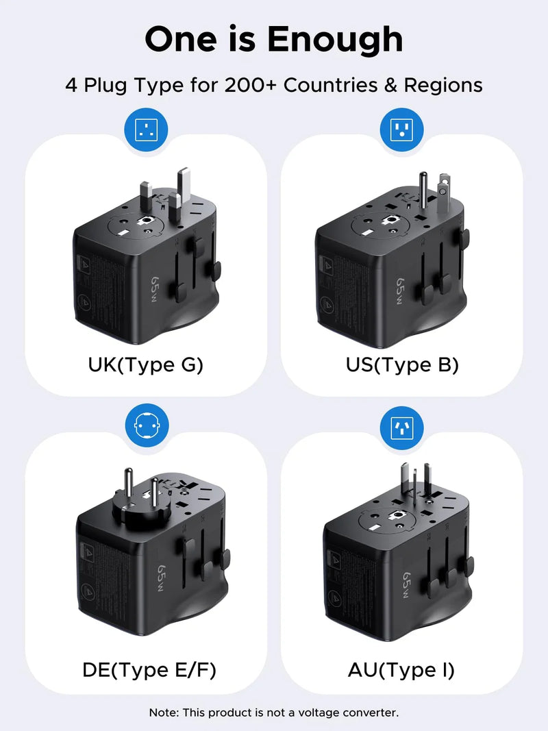 UGREEN 55001 65W GaN universal travel adapter one adapter for 200+ countries