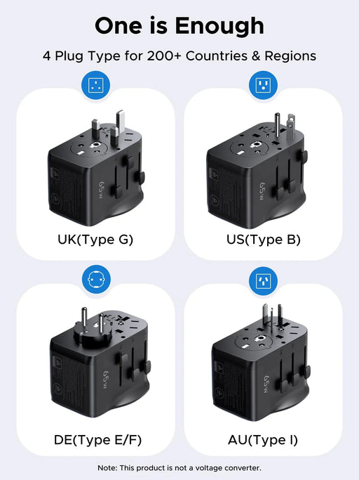 UGREEN 55001 65W GaN universal travel adapter one adapter for 200+ countries