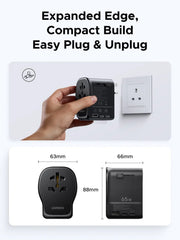 UGREEN 55001 65W GaN universal travel adapter compact build, easy plug and unplug