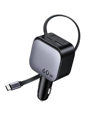 Ugreen 60W Nexode Fast Car Charger With Retractable Cable (1 USB-C 1USB-A) Tablets, Phones (55212B) TeckPot