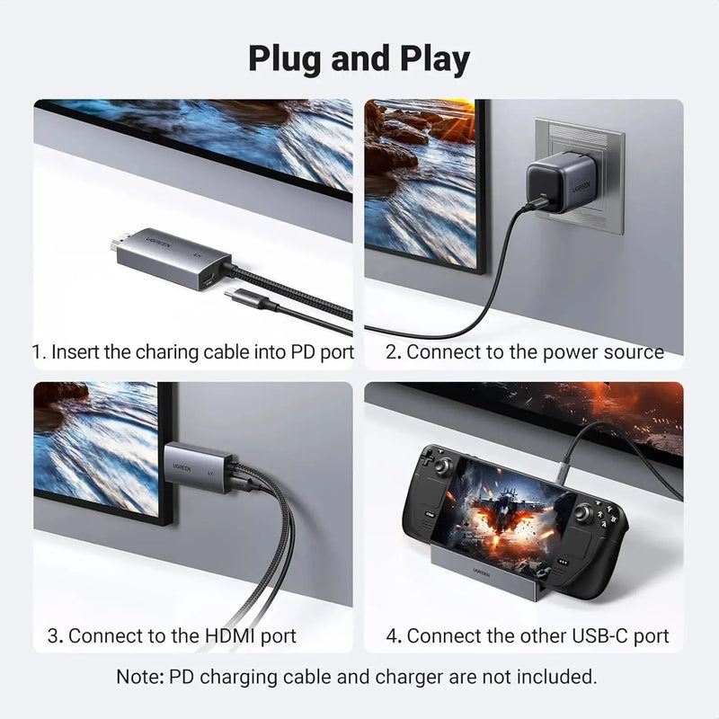 UGREEN USB C to HDMI Cable 2M 4K 60Hz 100W PD Fast Charging 2-in-1 Thunderbolt iPhone 16 Pro MacBook iPad Galaxy (55330) Ugreen