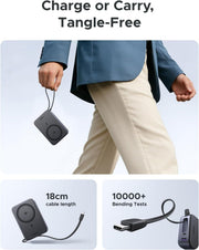 UGREEN Zapix 55450B 20000mAh Qi2 magnetic power bank with built-in cable charge or carry, tangle-free