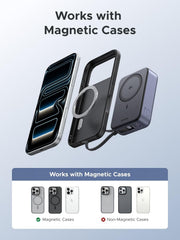 UGREEN Zapix 55450B 20000mAh Qi2 magnetic power bank with built-in cable works with magnetic cases