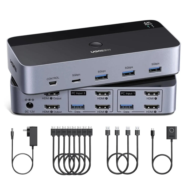 UGREEN KVM Switch Dual Monitor 2 PC to 2 Display 4K 60Hz USB 3.0 Computer Switcher Keyboard Mouse Share HDMI Hub (55455) Ugreen