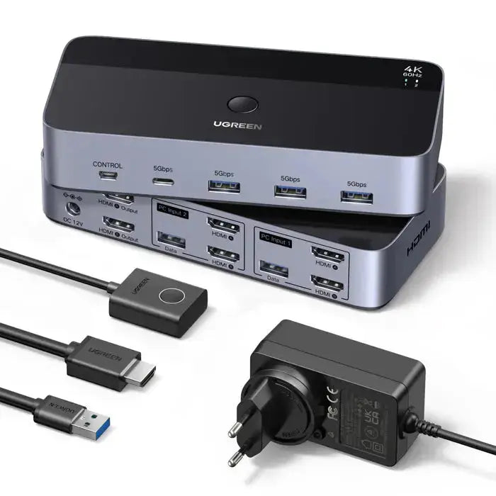 UGREEN KVM Switch Dual Monitor 2 PC to 2 Display 4K 60Hz USB 3.0 Computer Switcher Keyboard Mouse Share HDMI Hub (55455) Ugreen