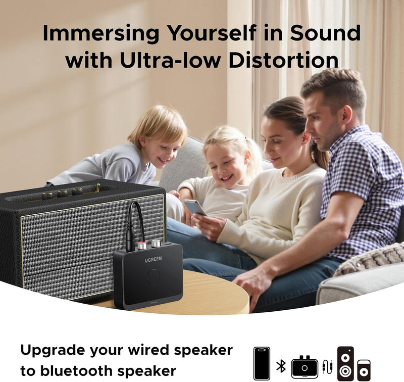 UGREEN 55545 Bluetooth 6.0 LDAC AUX/RCA receiver immersive sound with ultra-low distortion