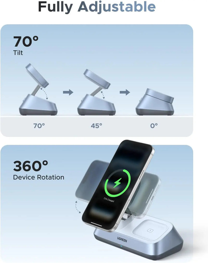Ugreen 25W MagFlow 3-in-1 Magnetic Wireless Charger iPhone 12 and Later, AirPods 2 and Later, Apple Watch(55676) TeckPot