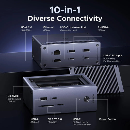 UGREEN 55735 10-in-1 USB-C hub with NVMe SSD enclosure 10-in-1 diverse connectivity