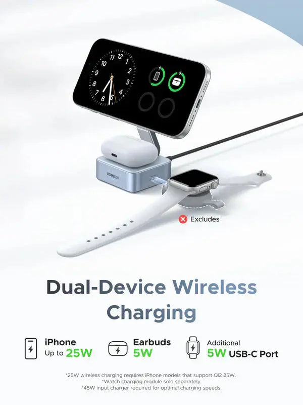 Ugreen 25W  MagFlow 2-in-1 Magnetic Wireless Charger Foldable and Portable iPhone 12 and Later/Air Pods 2 and Later(55960B) TeckPot