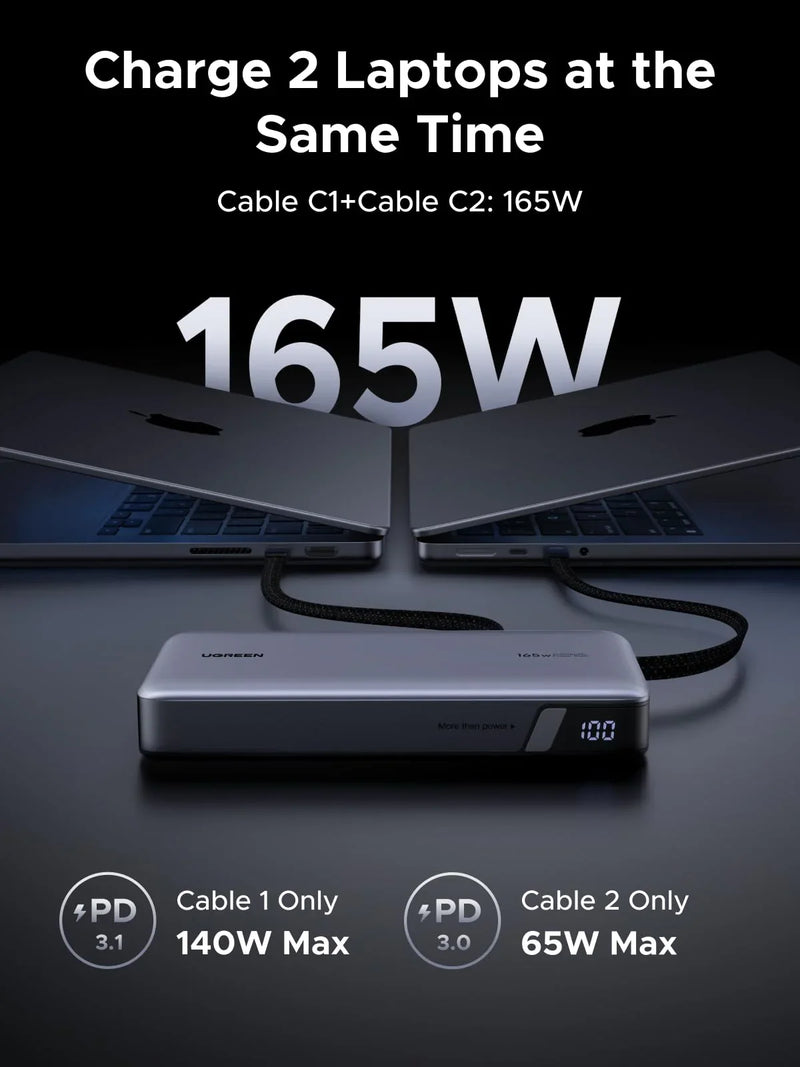 UGREEN 55995B power bank with two built-in USB-C cables