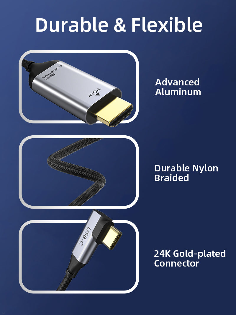 CABLETIME USB-C to HDMI Cable 4K 60Hz Right Angle for MacBook Pro
