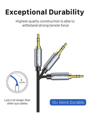 CABLETIME 3.5mm Male-to-Male Stereo AUX Cable with 90° Right-Angle Plug, Gold-Plated Connectors & Nylon Braid – 1m to 5m