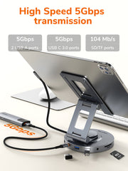 CABLETIME 8-in-1 Aluminum USB-C Hub Stand for iPad Pro Air