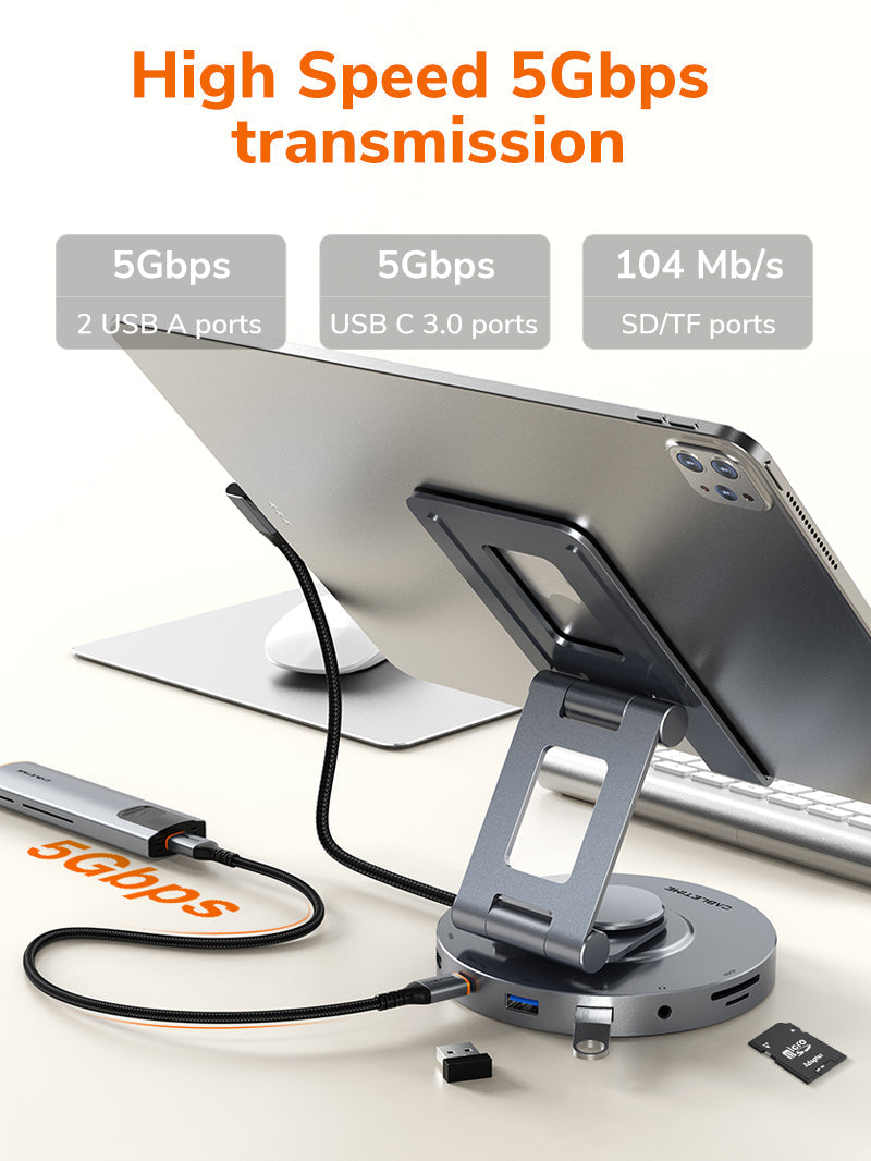 CABLETIME 8-in-1 Aluminum USB-C Hub Stand for iPad Pro Air