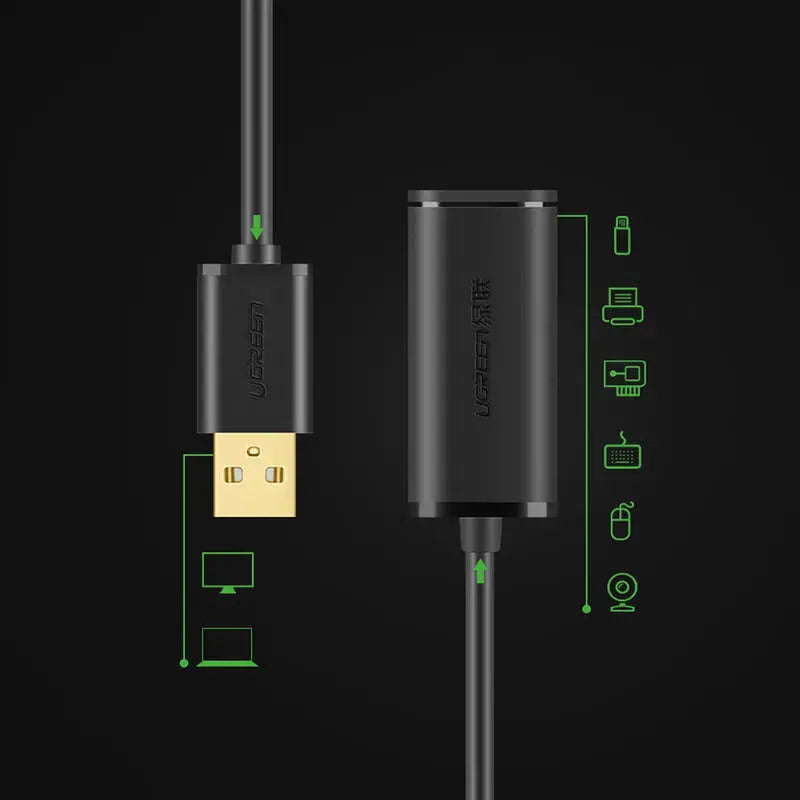 UGREEN USB 2.0 Active Extension Cable 30M Signal Booster Repeater A Male to Female Webcam Security Industrial (10326) Ugreen