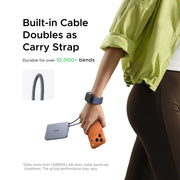 UGREEN MagFlow Air 65839B 10000mAh Qi2 magnetic power bank, starlight blue, built-in cable doubles as a carry strap
