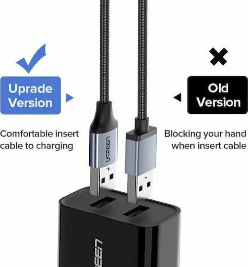 UGREEN USB 2.0 A to Micro USB Cable 0.25m Nickel Plated Aluminum Braid Fast Charge Data Sync Smartphone Tablet (60144)