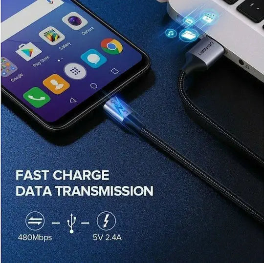 UGREEN USB 2.0 A to Micro USB Cable 0.25m Nickel Plated Aluminum Braid Fast Charge Data Sync Smartphone Tablet (60144)