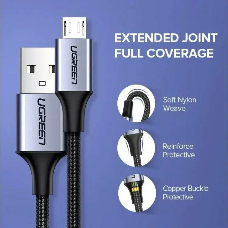 UGREEN USB 2.0 A to Micro USB Cable 0.25m Nickel Plated Aluminum Braid Fast Charge Data Sync Smartphone Tablet (60144) Ugreen