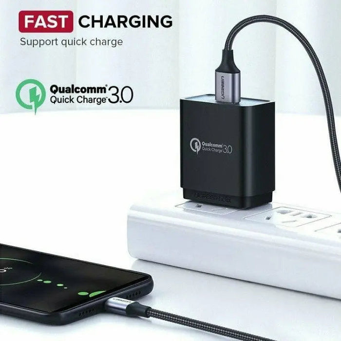 UGREEN USB 2.0 A to Micro USB Cable 0.25m Nickel Plated Aluminum Braid Fast Charge Data Sync Smartphone Tablet (60144)
