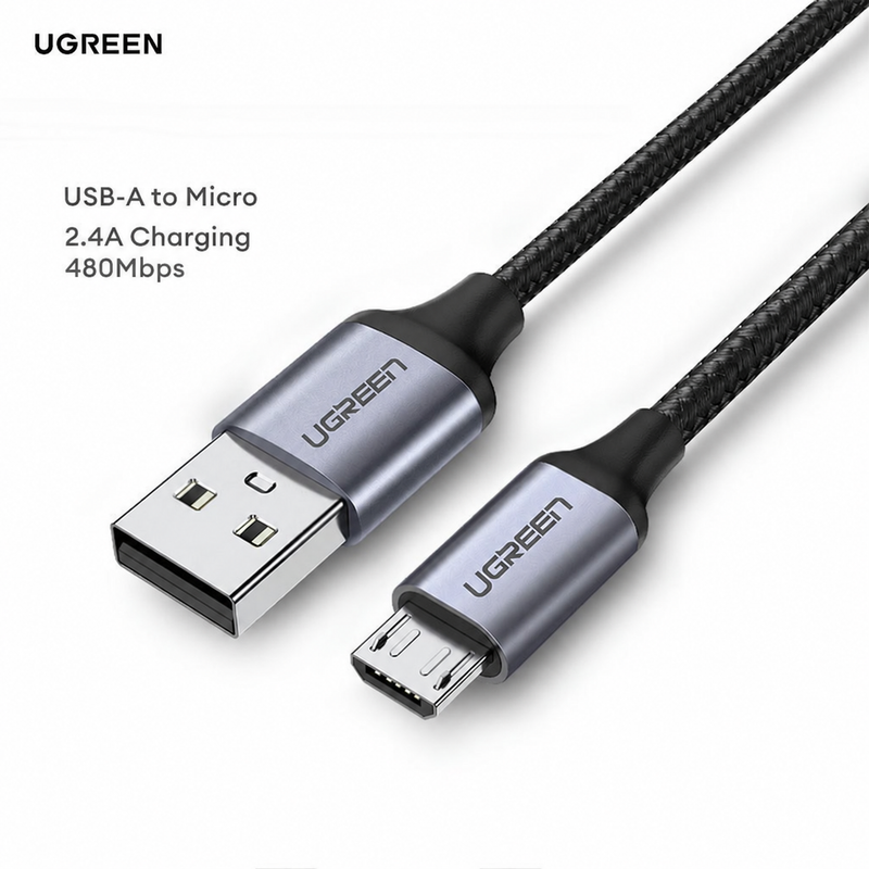 UGREEN 60145 braided USB-A to Micro USB cable with grey aluminium housings