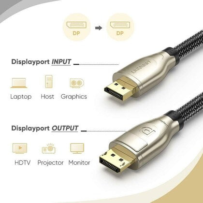 UGREEN 60844, 1.4 DP M/M Round Cable Zinc Alloy Shell with Braided 3m (Gold)