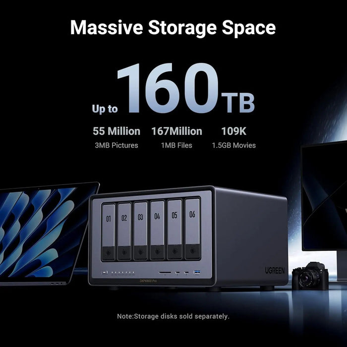 UGREEN NASync DXP6800 Pro 6-Bay Desktop NAS Intel i5 1235u 10-Core 8GB DDR5 128G SSD 10GbE M.2 NVMe 8K HDMI TBT4 (25899B)