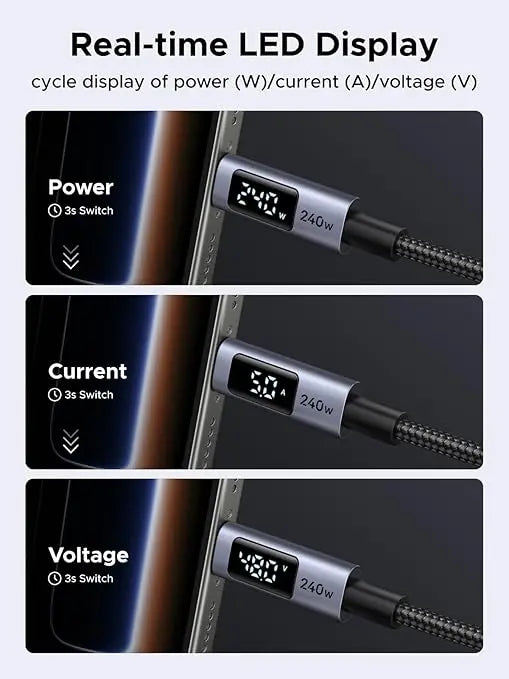 UGREEN 3m 240W USB C to USB-C Cable with Digital Display PD 3.1 ,Fast Charging Cable Compatible with MacBook Pro M4/Air, iPad, HP EliteBook, iPhone Air/17/16.(65868) TeckPot