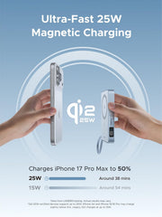 UGREEN MagFlow 65958B 10000mAh Qi2 25W magnetic power bank with built-in cable ultra-fast 25W magnetic charging
