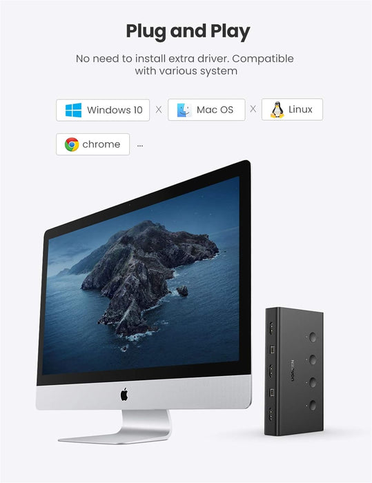 UGREEN 70439 4 In 1 Out 4K@60Hz HDMI 2.0 KVM Switch Box, Keyboard Mouse Printer Monitor Sharing Selector
