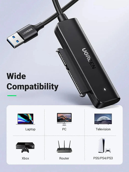 UGREEN SATA to USB 3.0 Adapter Cable 1.5ft 2.5 SSD HDD External Hard Drive Converter Data Transfer Backup 70609 Ugreen