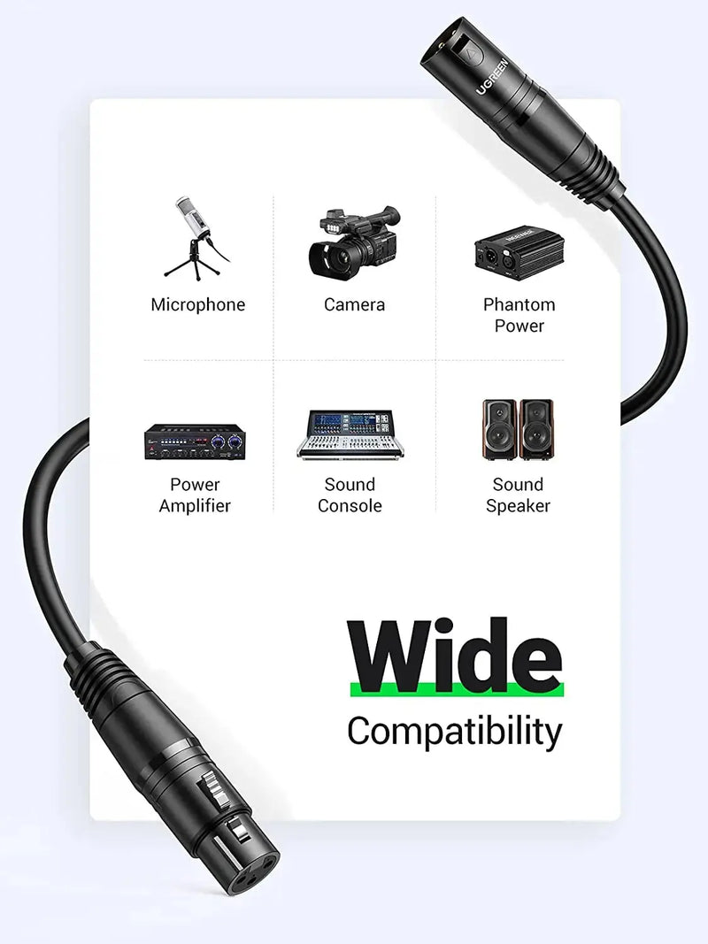UGREEN 15M XLR Male to Female Microphone Extension Cable 3-Pin Balanced Audio Cord Studio Recording Mixer Amplifier 20716 Ugreen
