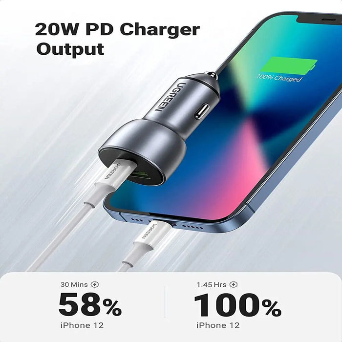 UGREEN 52.5W USB C Car Charger PD 30W QC 18W Fast Car Charging iPhone 14 13 12 iPad Galaxy S23 S22 S21 Pixel 7 6 (60980)