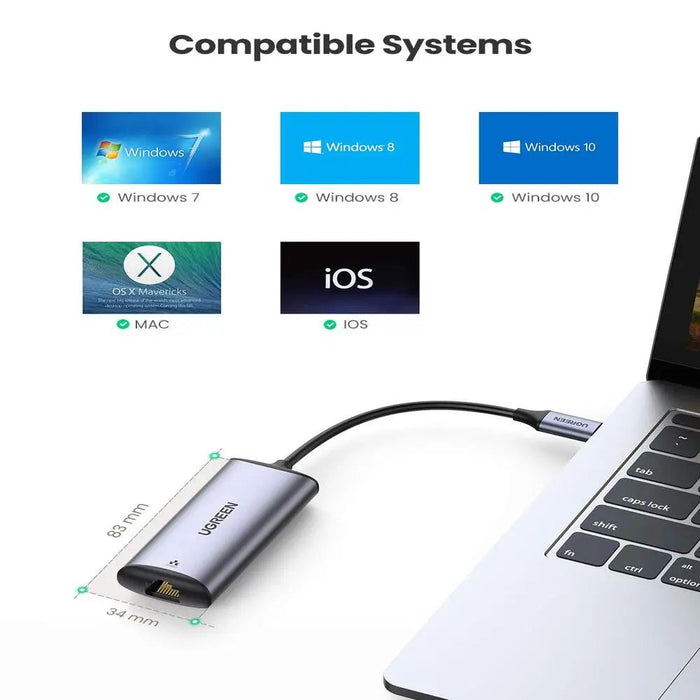 UGREEN USB C Ethernet Adapter 2.5G Thunderbolt 3 RJ45 Network Aluminum Case MacBook Pro iPad Pro Dell XPS Surface Windows 70446