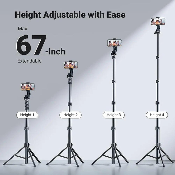 UGREEN 67" Cell Phone Selfie Stick Tripod Bluetooth Remote Travel Lightweight Stand Live Streaming Video Smartphone (15609) Ugreen