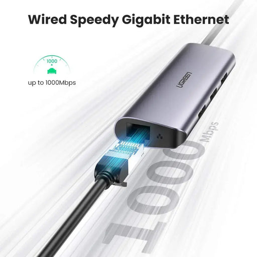 UGREEN USB-C Hub 4-in-1 3x USB 3.0 Gigabit Ethernet MacBook Windows Compatible Type-C Adapter Network LAN Port Hub (60718) Ugreen