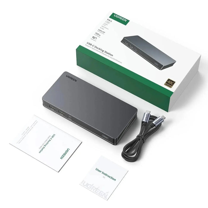 UGREEN 9-in-1 USB-C Adapter Dual Monitor 2 HDMI 2 DisplayPort 4K 60Hz 100W PD Ethernet USB 3.2 Docking Station 90912 Ugreen
