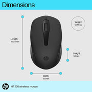 HP 150 2.4GHz Wireless USB Optical Mouse 1600Dpi 12M Of Battery Life 3Y Warranty-Black(Open Box) HP