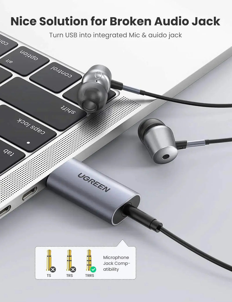UGREEN 2-in-1 USB External Sound Card Audio Adapter USB to 3.5mm Headphone Mic Jack Converter PC Laptop PS5 PS4 Mac (80864) Ugreen