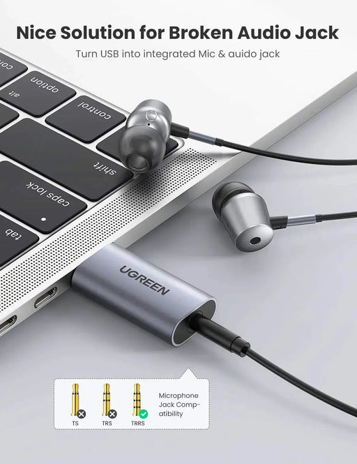 UGREEN 2-in-1 USB External Sound Card Audio Adapter USB to 3.5mm Headphone Mic Jack Converter PC Laptop PS5 PS4 Mac (80864) Ugreen