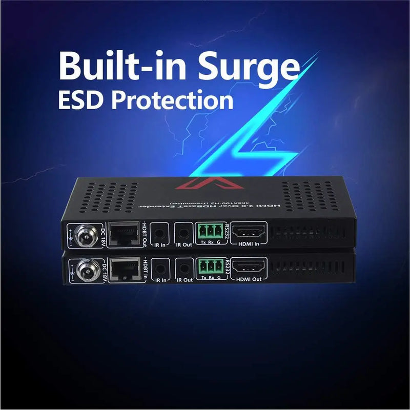AV Access 4KEX100-H2 HDBaseT HDMI Extender Over Cat5e/6/6a/7 Ethernet up to 330ft/100m 4K@60Hz, Supports HDCP2.2, HDMI2.0, Bi-Directional IR and RS232 Pass-Through, Auto EDID, PoE, CEC, Dolby Vision TeckPot