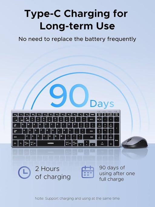 UGREEN 85513 Bluetooth keyboard and mouse combo USB-C charging for long-term use