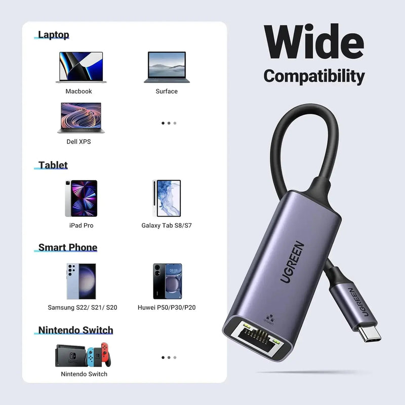 UGREEN USB C Ethernet Adapter Thunderbolt 3 RJ45 Gigabit 1000Mbps MacBook Pro iPad Pro Surface Dell XPS Galaxy S20 S10 Network 50737 Ugreen