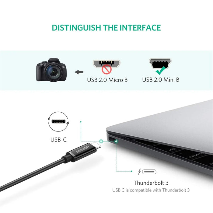 UGREEN USB C to Mini USB Cable 1M Male to Male Digital Camera MP3 Player Mini B USB Device Connector Type-C Cable (50445)