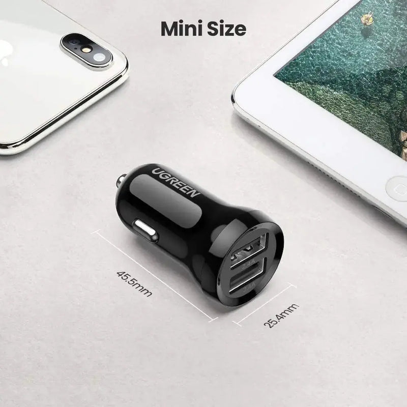 UGREEN 24W Dual USB Car Charger 4.8A Fast Charging Adapter iPhone 14/13/12/11 Galaxy S22/S21/S10 iPad Pro Air Mini (50875) Ugreen