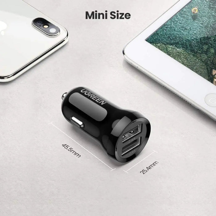 UGREEN 24W Dual USB Car Charger 4.8A Fast Charging Adapter iPhone 14/13/12/11 Galaxy S22/S21/S10 iPad Pro Air Mini (50875)
